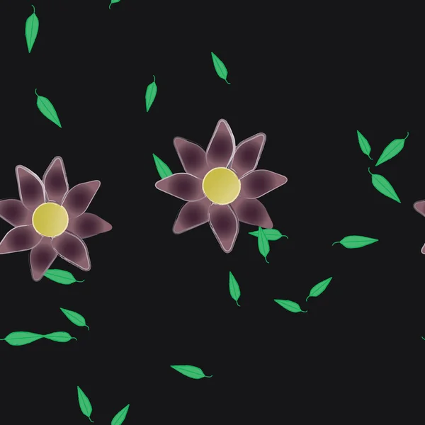 Fleurs Simples Avec Des Feuilles Vertes Composition Libre Illustration Vectorielle — Image vectorielle