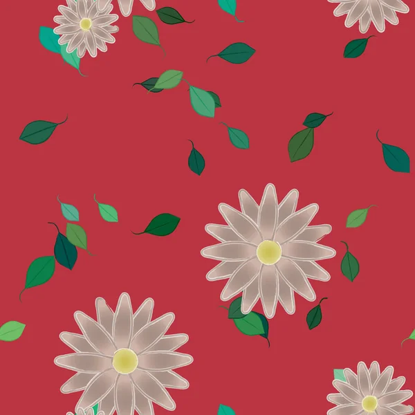 Flores Con Hojas Verdes Composición Libre Ilustración Vectorial — Archivo Imágenes Vectoriales