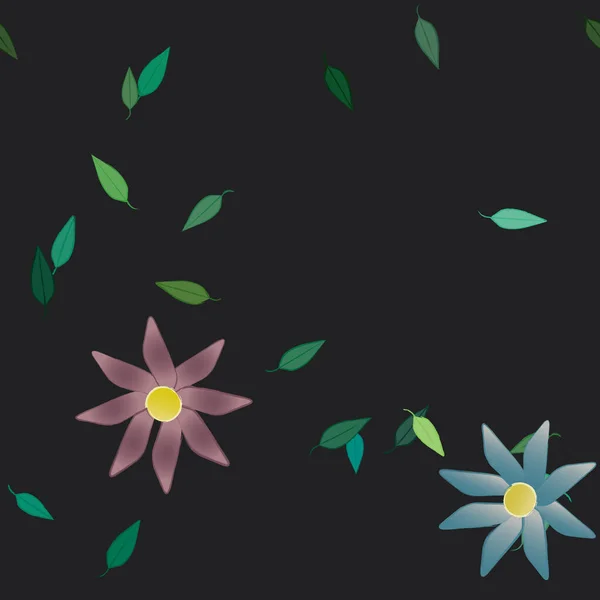 Composición Diseño Con Flores Simples Hojas Verdes Ilustración Vectorial — Vector de stock