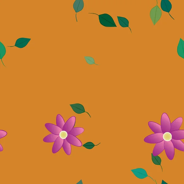 Composição Design Com Flores Simples Folhas Verdes Ilustração Vetorial — Vetor de Stock