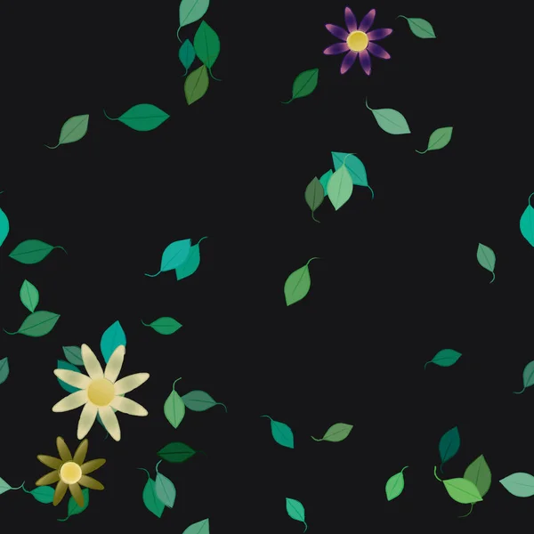 Eenvoudige Bloemen Met Groene Bladeren Vrije Samenstelling Vector Illustratie — Stockvector