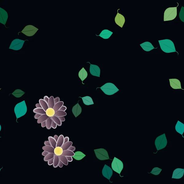 Composição Design Com Flores Simples Folhas Verdes Ilustração Vetorial — Vetor de Stock