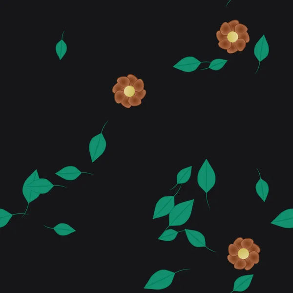 Hermosa Composición Con Flores Colores Simples Hojas Verdes Fondo Ilustración — Vector de stock