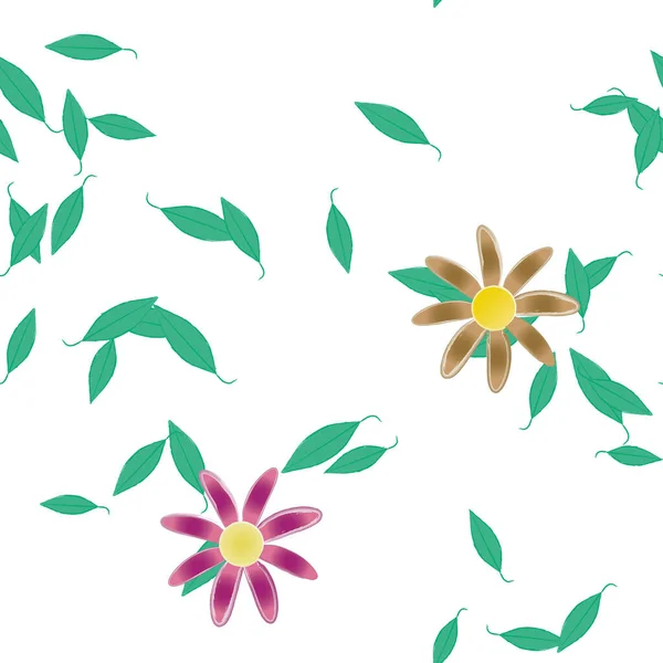 Flores Con Hojas Verdes Composición Libre Ilustración Vectorial — Vector de stock