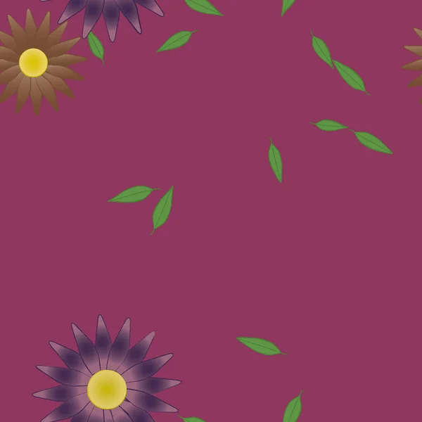 Hermosa Composición Con Flores Colores Simples Hojas Verdes Fondo Ilustración — Vector de stock