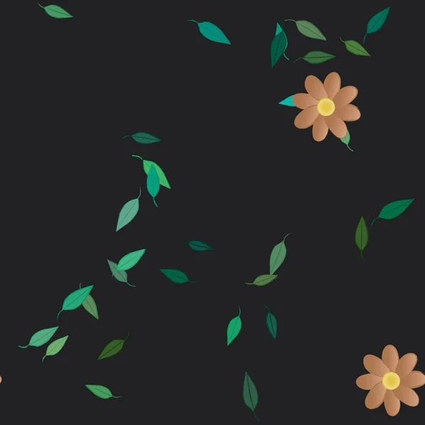 Flores Simples Con Hojas Verdes Composición Libre Ilustración Vectorial — Vector de stock