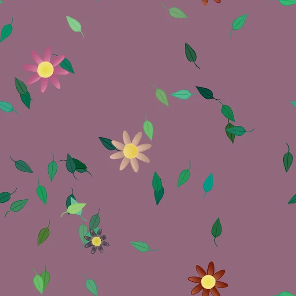 Flores Con Hojas Verdes Composición Libre Ilustración Vectorial — Archivo Imágenes Vectoriales