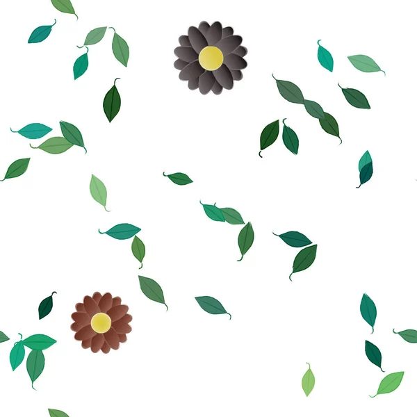 Flowers Green Leaves Free Composition Vector Illustration — Stock Vector