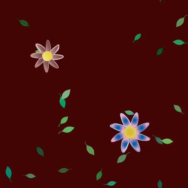 Flores Con Hojas Verdes Composición Libre Ilustración Vectorial — Archivo Imágenes Vectoriales