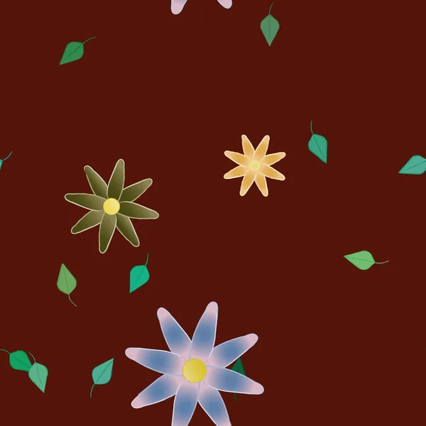 Fleurs Simples Avec Des Feuilles Vertes Composition Libre Illustration Vectorielle — Image vectorielle