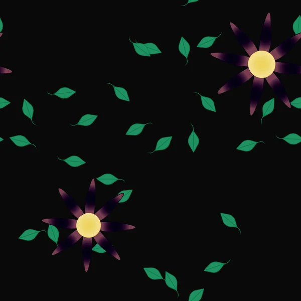 Flores Simples Con Hojas Verdes Composición Libre Ilustración Vectorial — Vector de stock