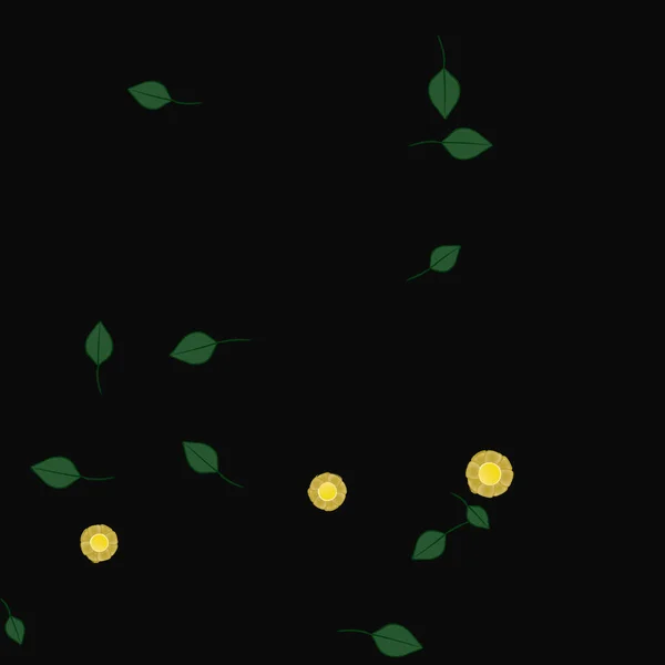 Flores Simples Con Hojas Verdes Composición Libre Ilustración Vectorial — Vector de stock