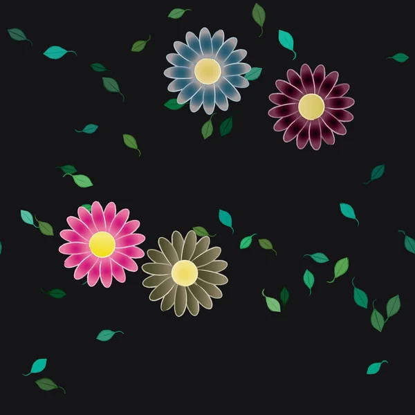 Flores Con Hojas Verdes Composición Libre Ilustración Vectorial — Vector de stock