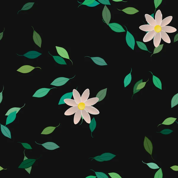 Composição Bonita Com Flores Coloridas Simples Folhas Verdes Fundo Ilustração — Vetor de Stock