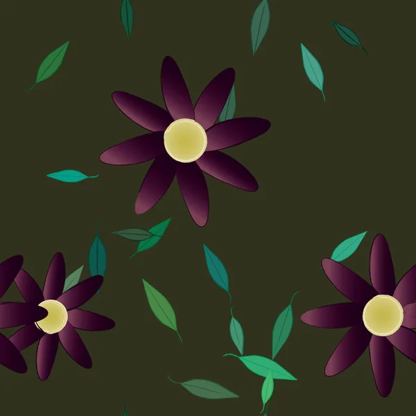 Fleurs Aux Feuilles Vertes Composition Libre Illustration Vectorielle — Image vectorielle