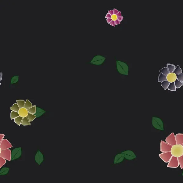 Flores Con Hojas Verdes Composición Libre Ilustración Vectorial — Archivo Imágenes Vectoriales