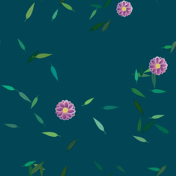 Composição Bonita Com Flores Coloridas Simples Folhas Verdes Fundo Ilustração —  Vetores de Stock