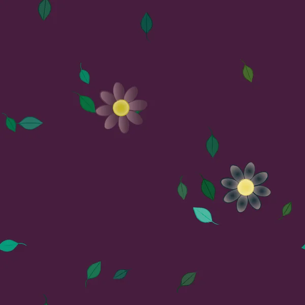 Fleurs Simples Avec Des Feuilles Vertes Composition Libre Illustration Vectorielle — Image vectorielle