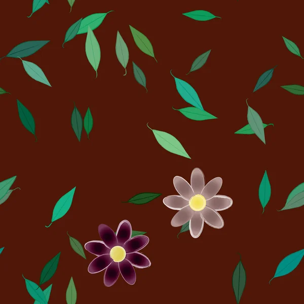 Hermosa Composición Con Flores Colores Simples Hojas Verdes Fondo Ilustración — Vector de stock