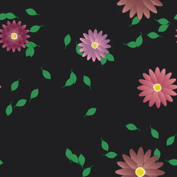 Composição Bonita Com Flores Coloridas Simples Folhas Verdes Fundo Ilustração — Vetor de Stock