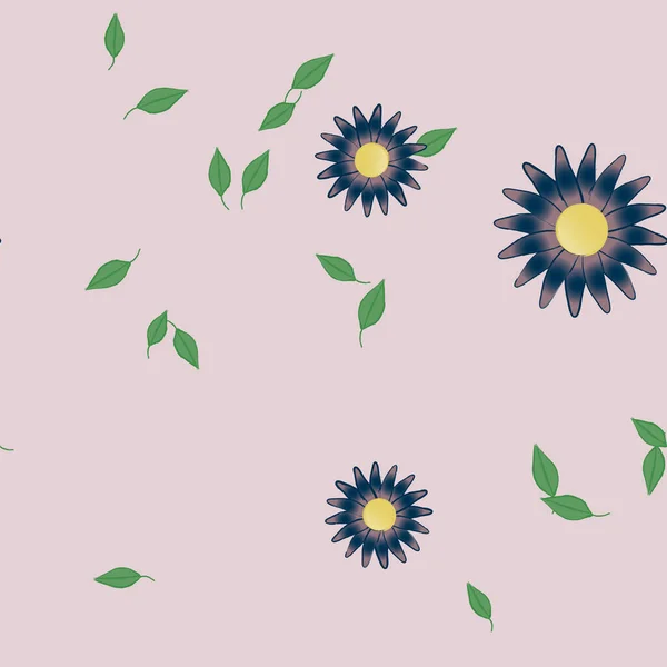 Mooie Compositie Met Eenvoudige Gekleurde Bloemen Groene Bladeren Achtergrond Vector — Stockvector