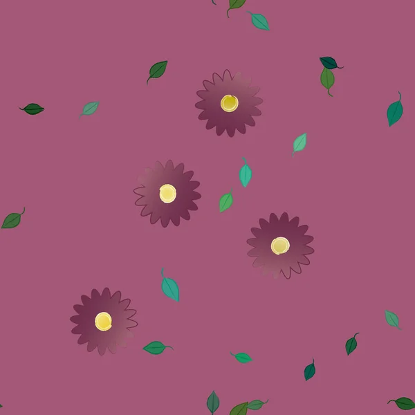 Flores Con Hojas Verdes Composición Libre Ilustración Vectorial — Archivo Imágenes Vectoriales