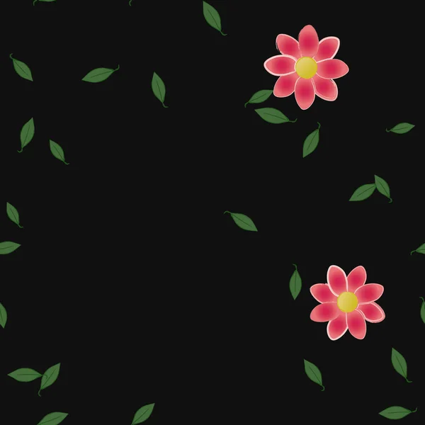 Bloemen Met Groene Bladeren Vrije Samenstelling Vector Illustratie — Stockvector