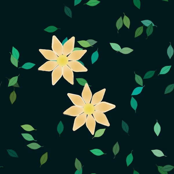 Flores Con Hojas Verdes Composición Libre Ilustración Vectorial — Vector de stock