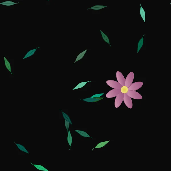 Composición Diseño Con Flores Simples Hojas Verdes Ilustración Vectorial — Vector de stock