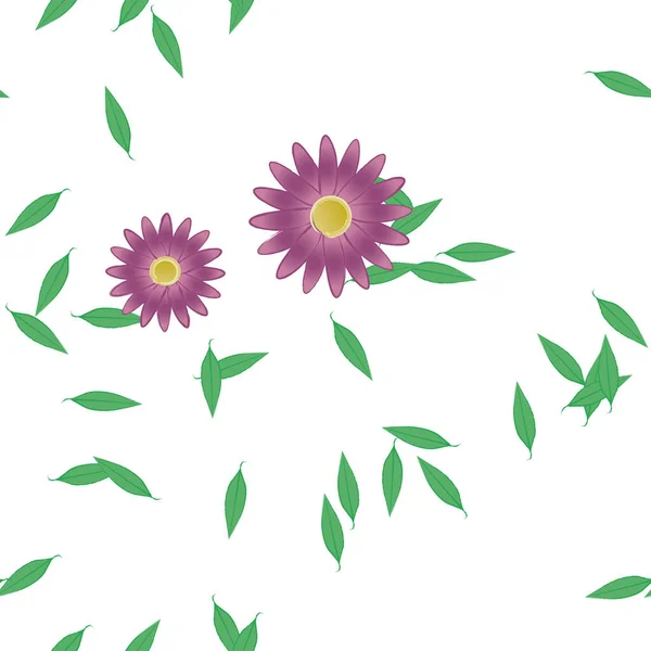 Free Composition Simple Colorful Flowers Green Leaves Wallpaper Vector Illustration — Stock Vector