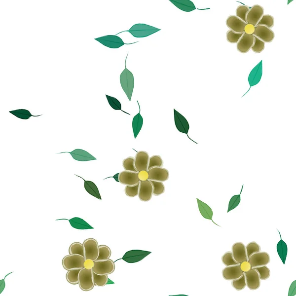 Composição Livre Com Flores Coloridas Simples Folhas Verdes Para Papel — Vetor de Stock