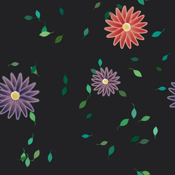 Composição Design Com Flores Simples Folhas Verdes Ilustração Vetorial — Vetor de Stock