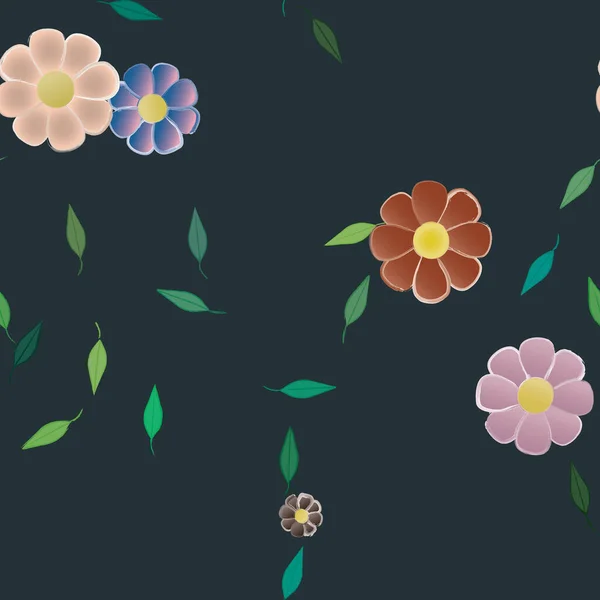 Flores Con Hojas Verdes Composición Libre Ilustración Vectorial — Archivo Imágenes Vectoriales