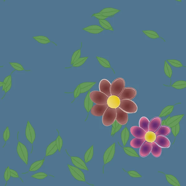 Flores Con Hojas Verdes Composición Libre Ilustración Vectorial — Vector de stock