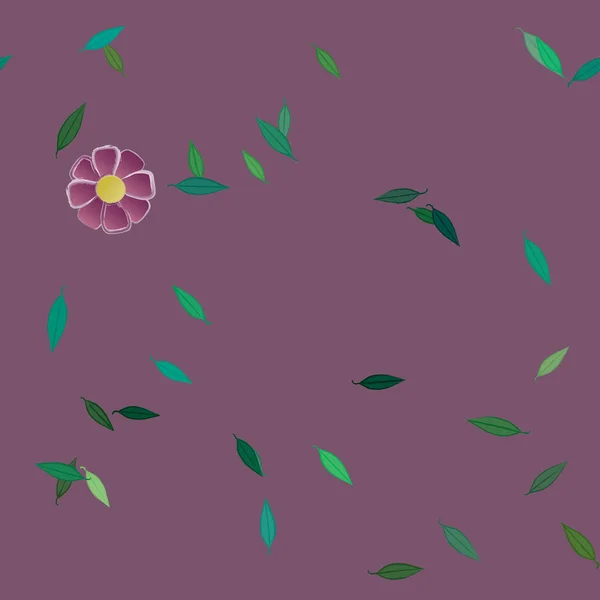 Flores Simples Con Hojas Verdes Composición Libre Ilustración Vectorial — Vector de stock