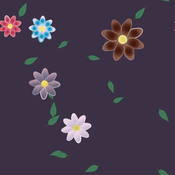 Fleurs Simples Avec Des Feuilles Vertes Composition Libre Illustration Vectorielle — Image vectorielle