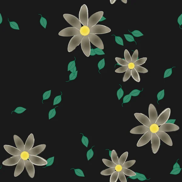 Flores Con Hojas Verdes Composición Libre Ilustración Vectorial — Vector de stock