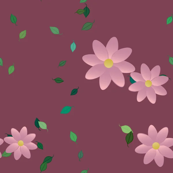 Eenvoudige Bloemen Met Groene Bladeren Vrije Samenstelling Vector Illustratie — Stockvector