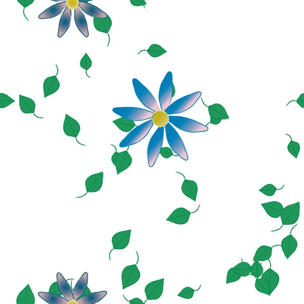 Composición Diseño Con Flores Simples Hojas Verdes Ilustración Vectorial — Vector de stock