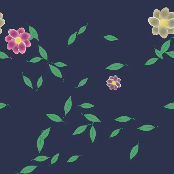 Composition Design Avec Fleurs Simples Feuilles Vertes Illustration Vectorielle — Image vectorielle