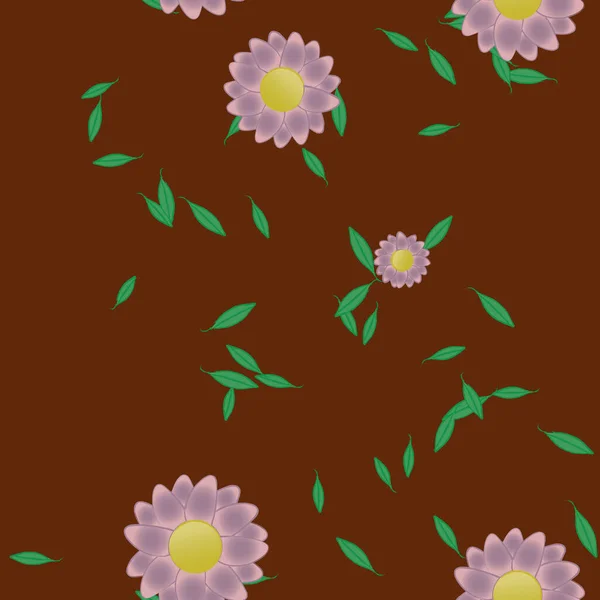 Flores Simples Con Hojas Verdes Composición Libre Ilustración Vectorial — Vector de stock