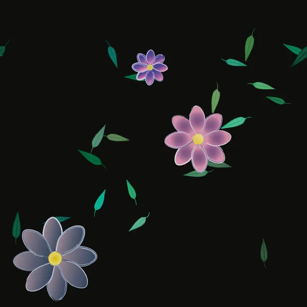 Flores Con Hojas Verdes Composición Libre Ilustración Vectorial — Vector de stock