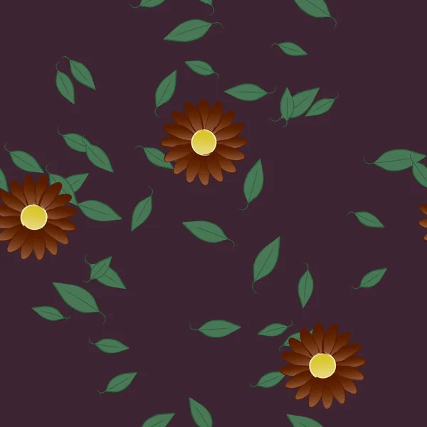 Bloemen Met Groene Bladeren Vrije Samenstelling Vector Illustratie — Stockvector