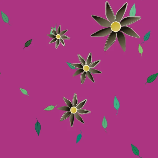 Fleurs Simples Avec Des Feuilles Vertes Composition Libre Illustration Vectorielle — Image vectorielle