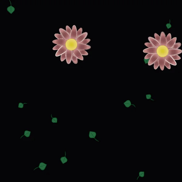 Flores Simples Con Hojas Verdes Composición Libre Ilustración Vectorial — Vector de stock