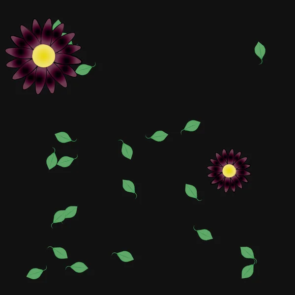 Mooie Compositie Met Eenvoudige Gekleurde Bloemen Groene Bladeren Achtergrond Vector — Stockvector