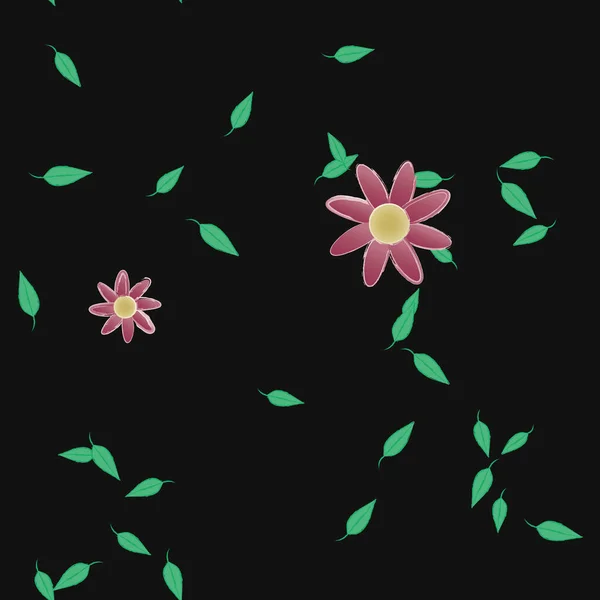 Flores Con Hojas Verdes Composición Libre Ilustración Vectorial — Archivo Imágenes Vectoriales