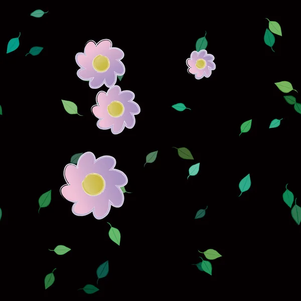 Composição Design Com Flores Simples Folhas Verdes Ilustração Vetorial — Vetor de Stock