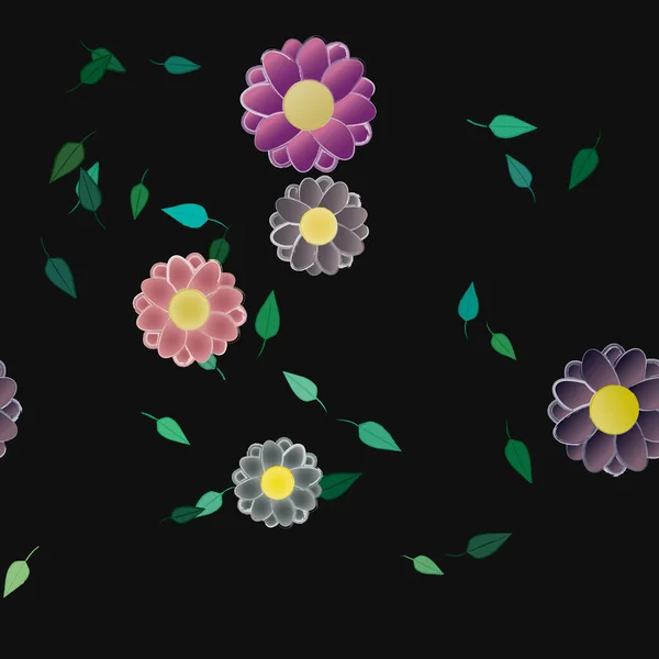 Composición Diseño Con Flores Simples Hojas Verdes Ilustración Vectorial — Vector de stock