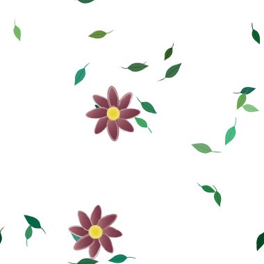 Serbest kompozisyonda yeşil yapraklı çiçekler, vektör illüstrasyonu